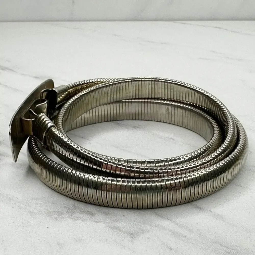 Vintage Crystal Engraved Gold Tone Coil Stretch Belt Small (S) ✨